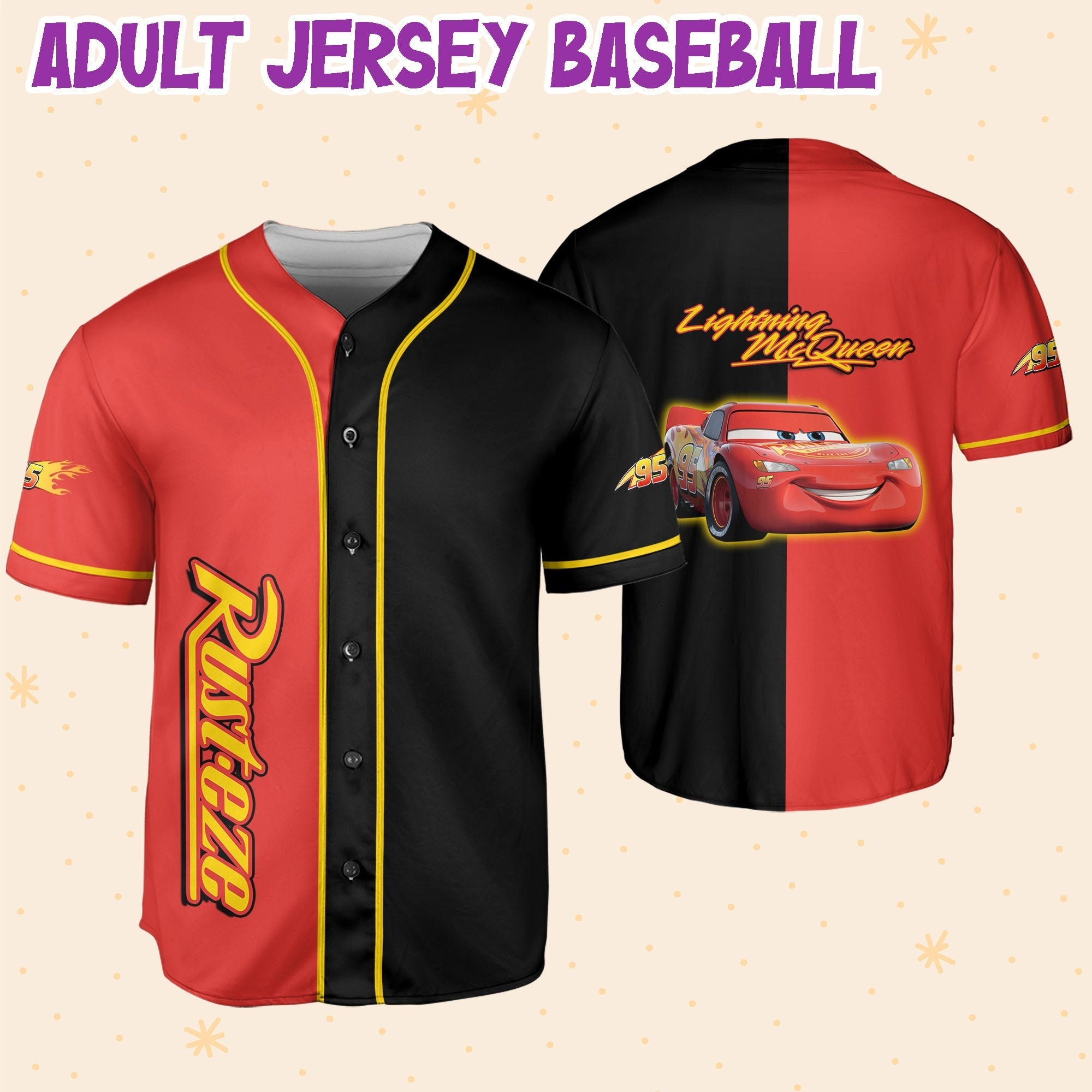 Discover Lightning Mcqueen Rot Schwarz Benutzerdefinierte Baseball Jersey Trikot