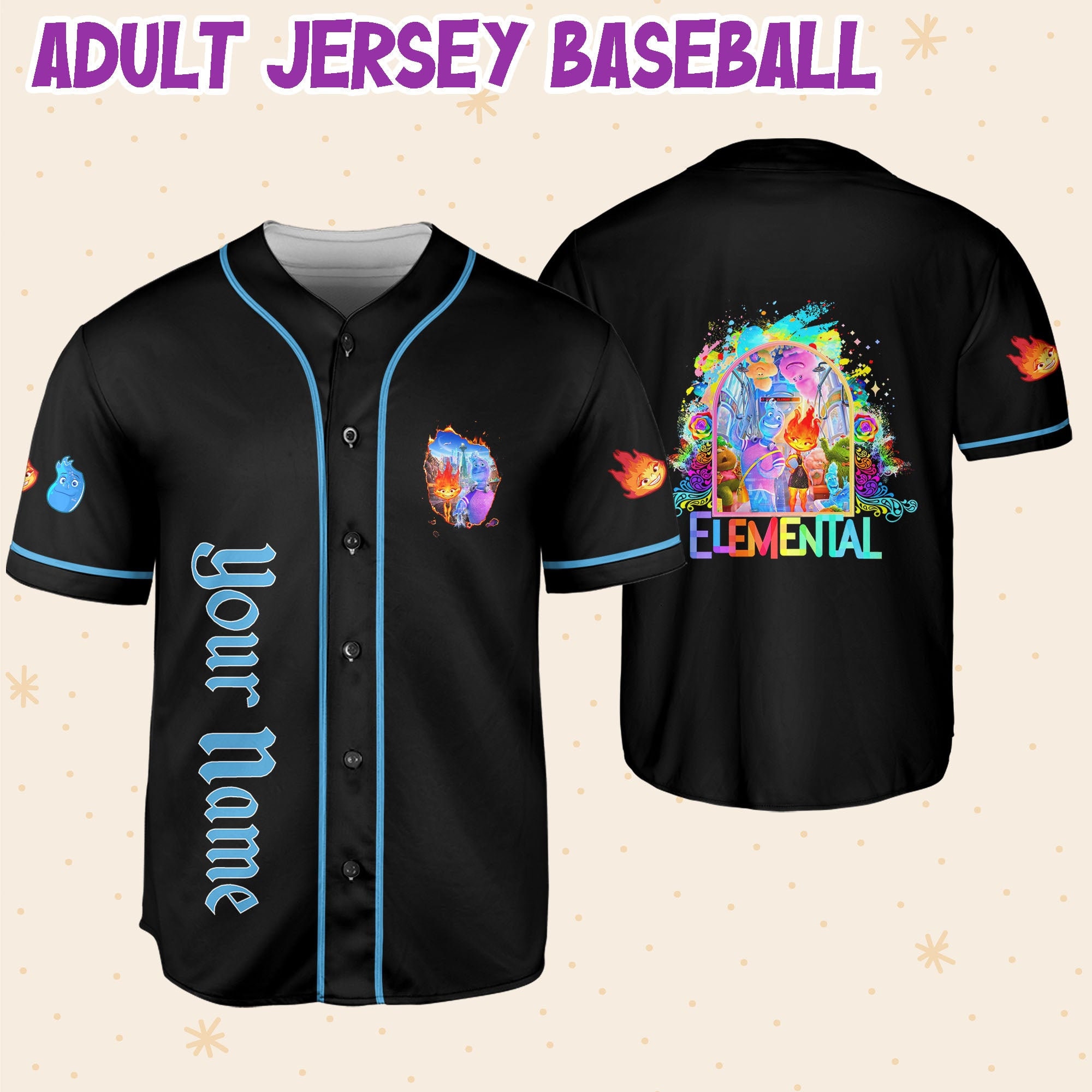 Discover Personalisieren Disney Elemental Ember und Wade, Disneyland 2023 Baseball Jersey