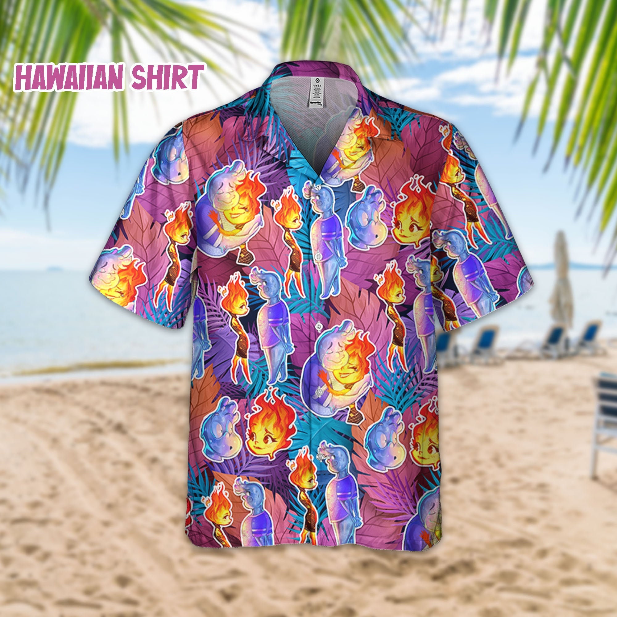 Discover Disney Elemental Bunter Sommer Tropical, Elemental, Disney Family Hawaiian Shirt