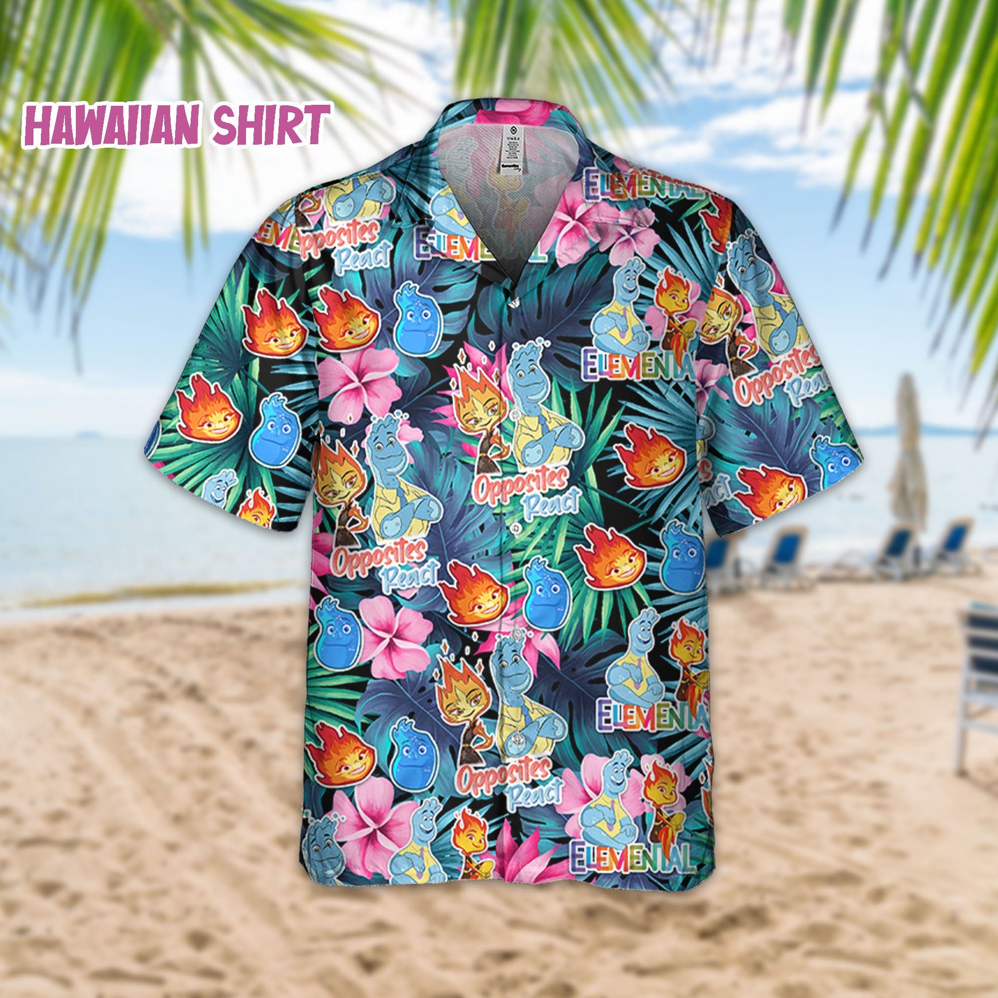 Discover Disney Elemental Opposites React Summer Tropical, Disney Family Hawaiian Shirt