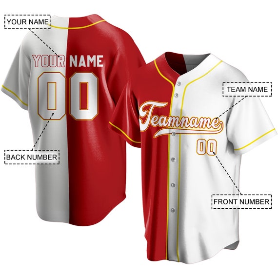 Custom Half and Half Jersey Cardinal Red White Yellow, Custom Baseball Jersey, Jersey for Baseball Fans, Half Jersey, Custom Name Number