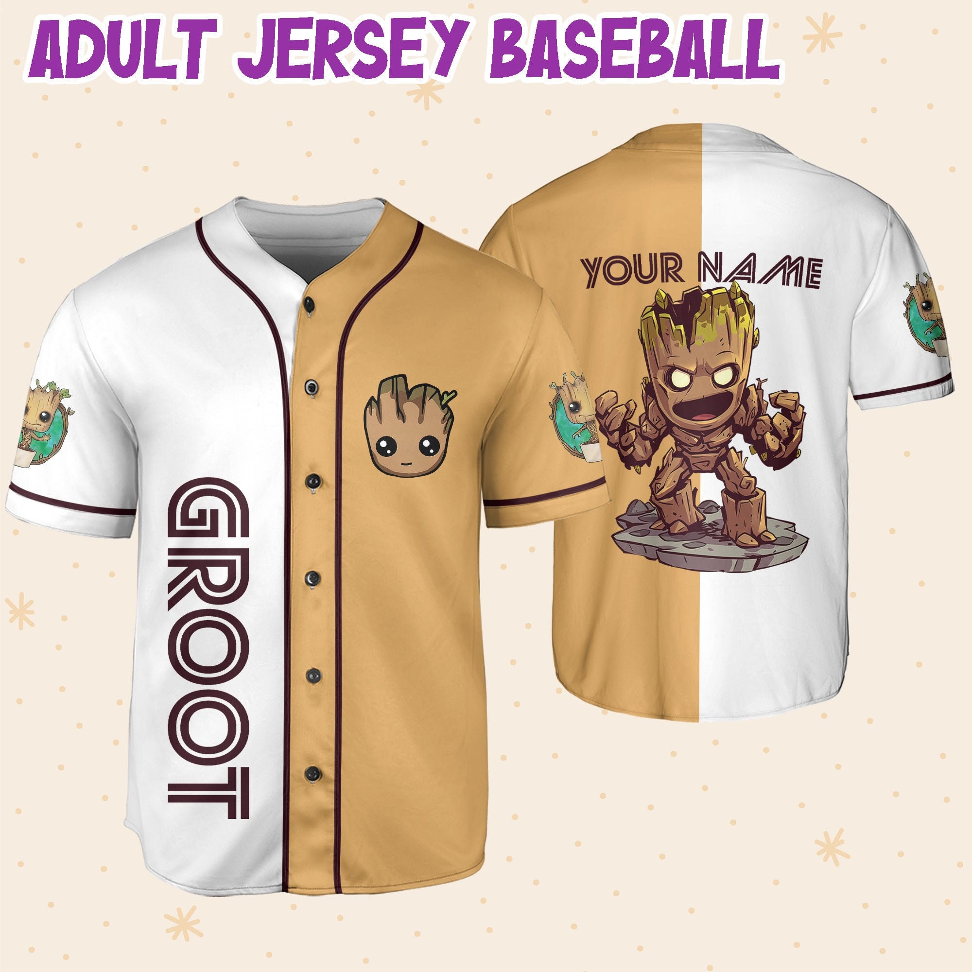 Discover Personalize Awesome Chibi Groot Baseball Jersey