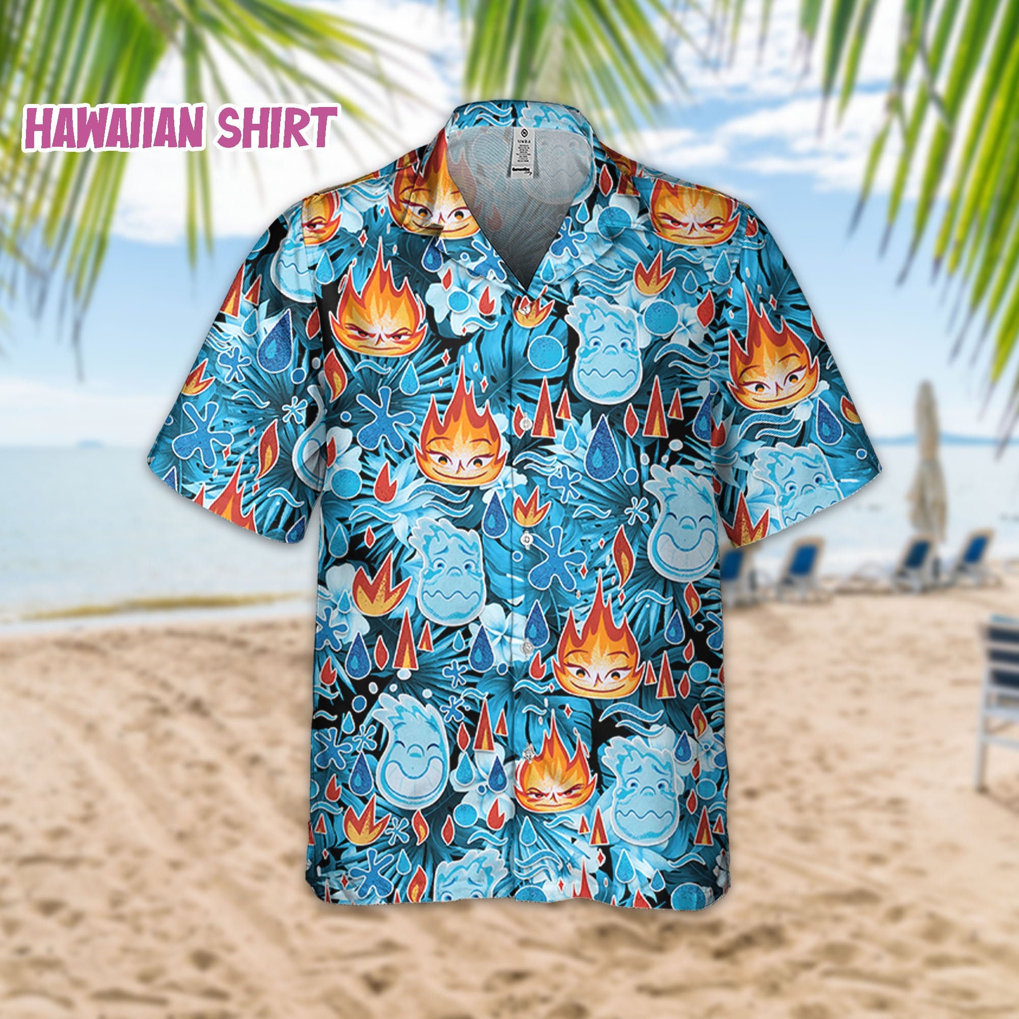 Discover Disney Elemental Glut und Wade Tropical Blue, Elemental, Disney Family Hawaiian Shirt