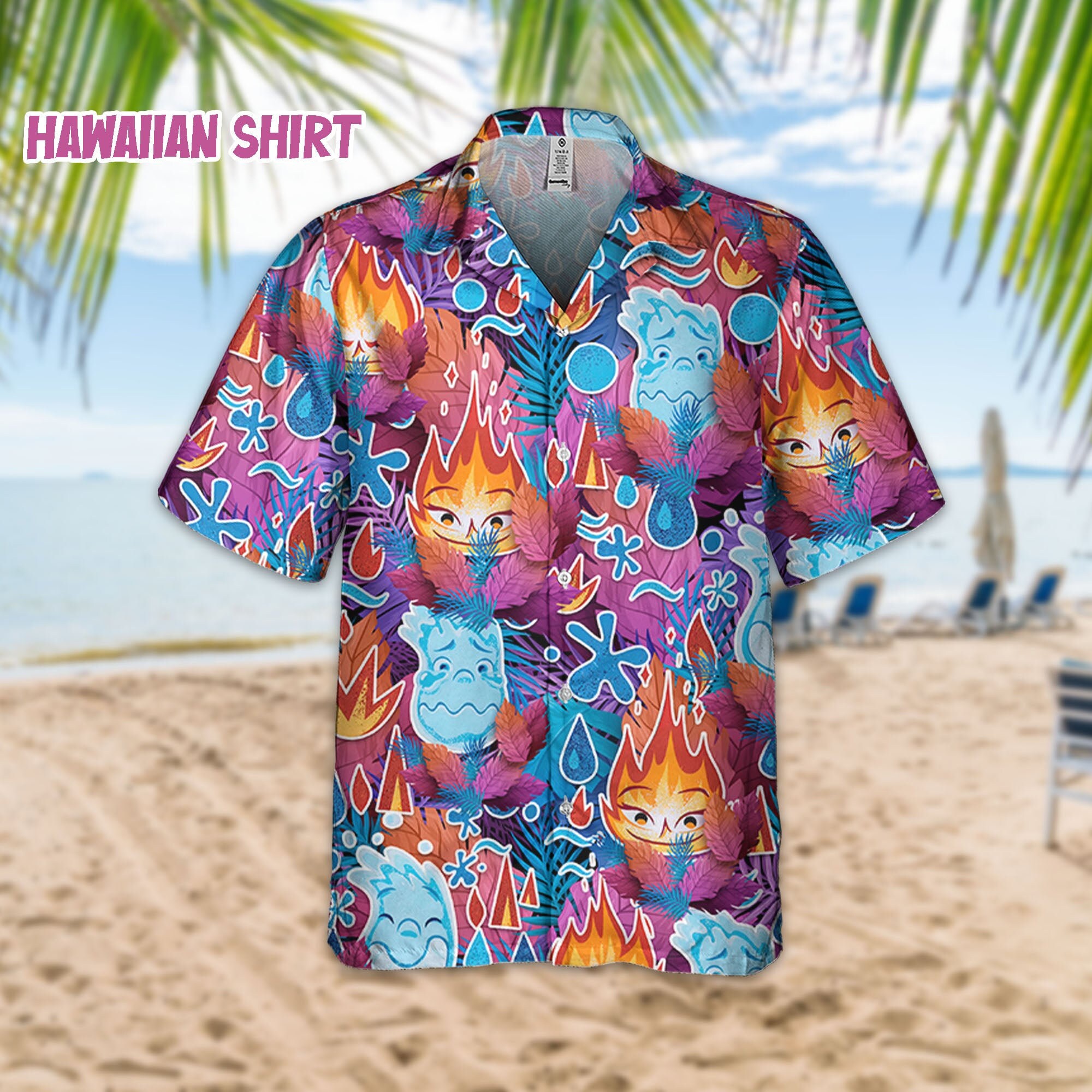 Discover Elemental Ember And Wade Bunte Tropical, Elemental, Disney Family Hawaiian Shirt