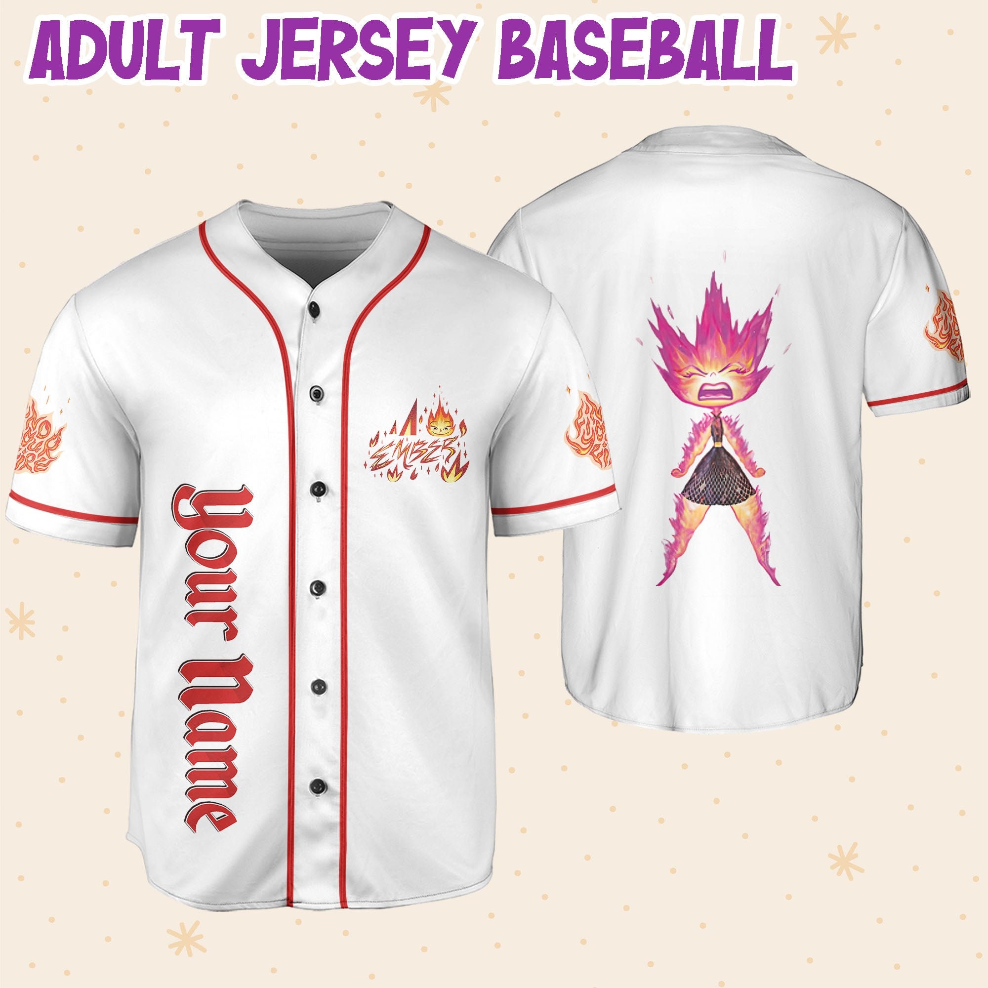 Discover Personalisieren Disney Elemental Ember, Disney Jersey, Elemental, Disney Family Baseball Jersey