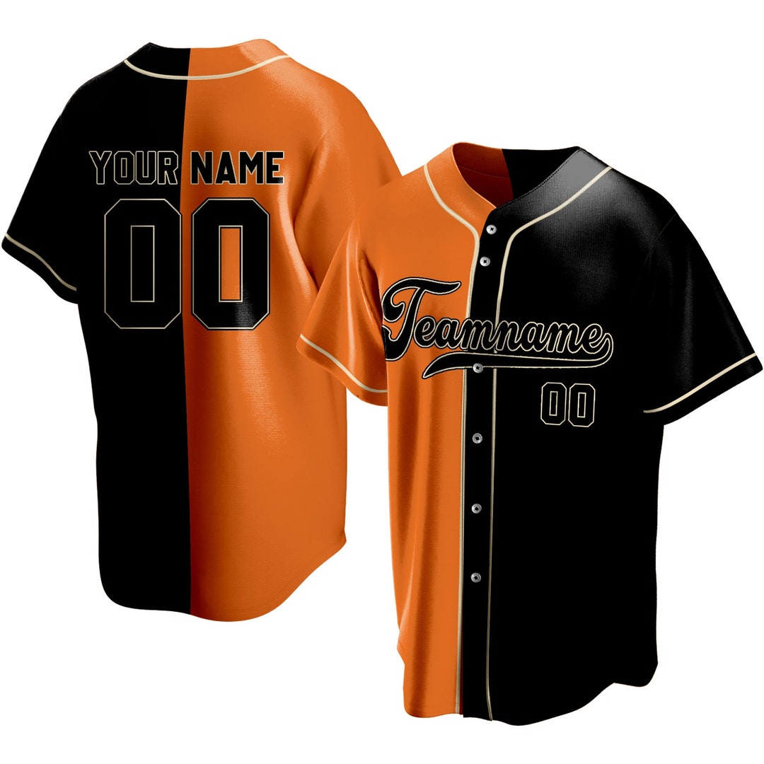 Custom Half and Half Jersey Orange Black Baseball Jersey for Etsy