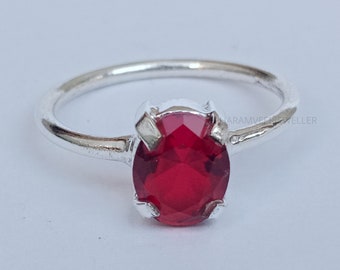 Prong Set Ruby Ring, Oval Cut 925 Sterling Silver Ring, July Birthstone Jewelry