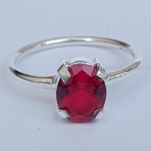 Prong Ruby Ring, Statement Ring, 925 Sterling Silver Ring, Engagement Ring, Wedding Ring, Dainty Promise Ring, Oval Cut Ring, Gift For Women