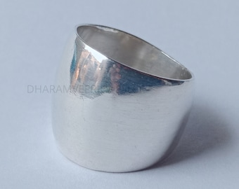 Handmade Sterling Silver Chunky Dome Ring, Wide Band Boho Statement Ring