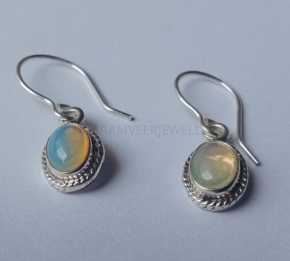 Boucles D'oreilles En Argent 925 Avec Opale Naturelle D'Ethiopie - Fait Main - Neuf Avec étiquette