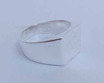 ハンドメイドのスターリングシルバースクエアシグネットリング - 男性用ステートメントリング
