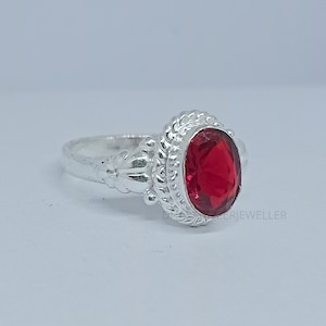 Roter Granat-Edelstein-Ring, Damenring aus 925er Sterlingsilber, Statement-Ring, zierlicher Ring, Geschenk für Sie, Solitärring, Januar-Geburtsstein