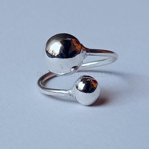 925 Sterling Silber Doppelkugelring, einstellbarer Wickelring