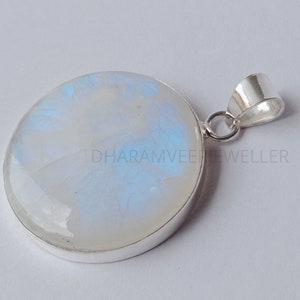 Moonstone Pendant, 925 Sterling Silver Women Pendant, 25mm Round Moonstone Pendant, Big Stone Pendant, Moonstone Jewelry, June Birthstone