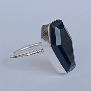 Black Onyx Coffin Ring, 925 Sterling Silver Ring, Black Onyx Genuine Gemstone Ring, Handmade Silver Jewelry Statement Ring, Gift For Her