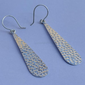 Long Hammered Earrings, 925 Sterling Silver Earrings, Teardrop Dangling Earrings, Handmade Chunky Earrings, Women Earrings, Gift For Her