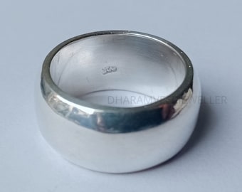 Handmade 925 Sterling Silver Dome Ring, 10mm Wide Band, Men&#39;s Jewelry