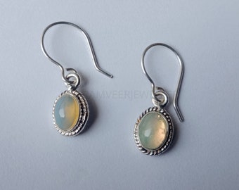 Handmade Ethiopian Opal Sterling Silver Earrings, Oval Dainty Minimalist Dangle Hoops