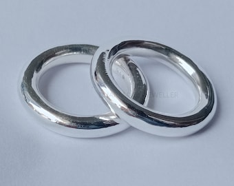 925 Sterling Silver Band Ring Set, 5mm Wide, Thick Wedding Bands