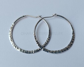 Minimalist Creolen Schmuck, Große Draht Creolen, Silber Frauen Handgemachte Creolen, 40mm Creolen, Gehämmerte Kreis Creolen Ohrringe