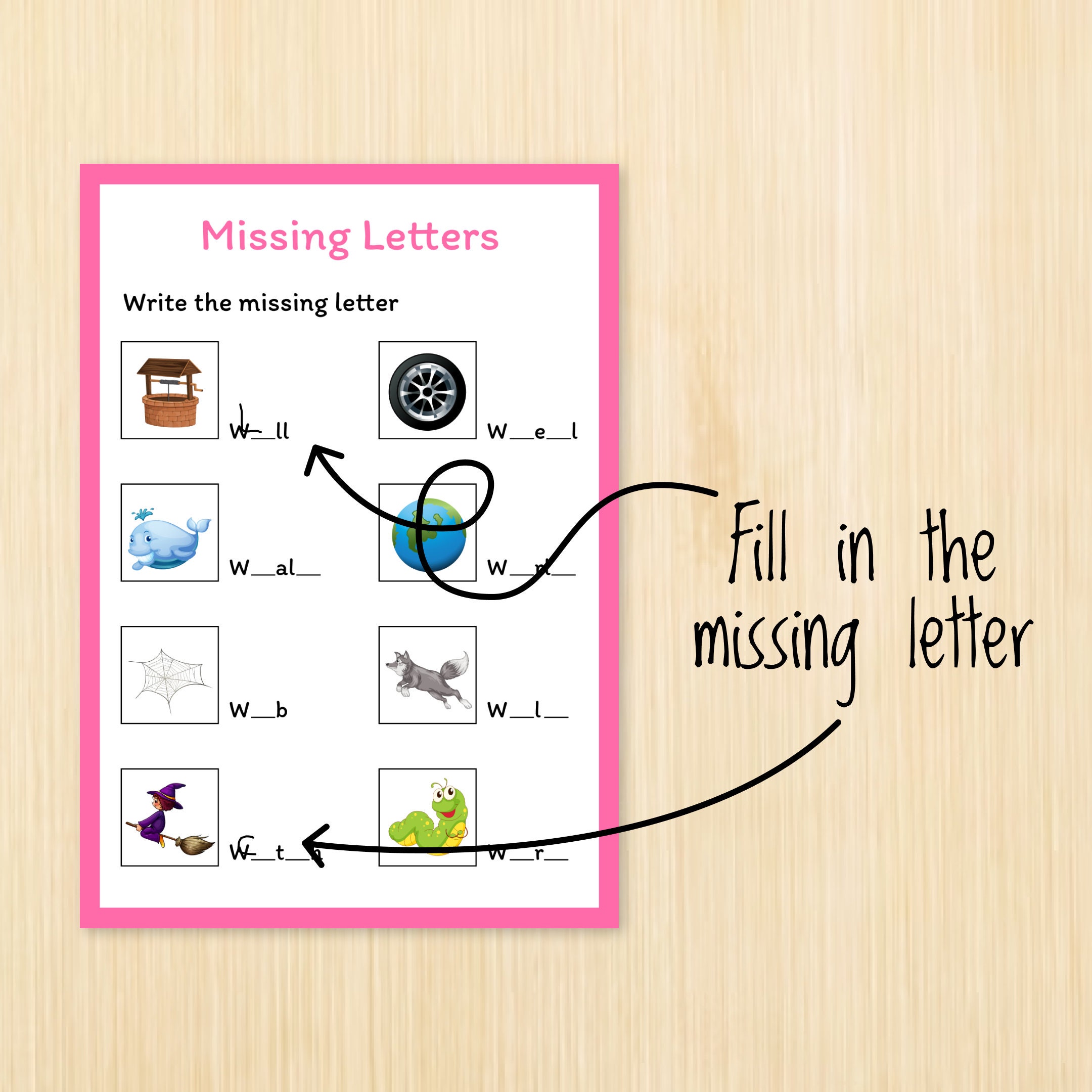 Printable Fill-in-the-blanks Worksheets, A4 Size, Educational Spelling ...