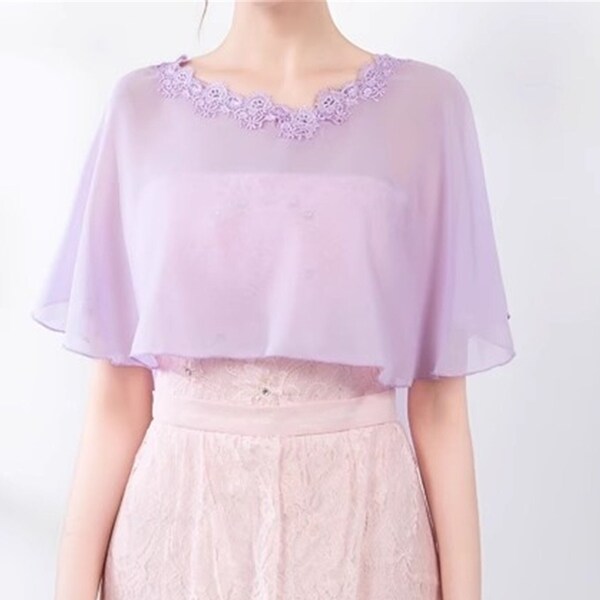 Light Purple Lace Chiffon Shawl/Shrug/All-match Cape/Covering Arms/Bridal Wraps/Dress Accessories/Wedding Separates