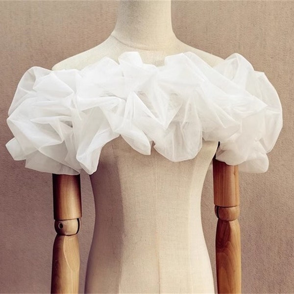 Ivory/Black Off-the-shoulder Ruffle Tulle Shawl/Bridal Shawl/Wedding Shawl/Covering Arms/Bridal Wraps/Dress Accessories/Wedding Separates