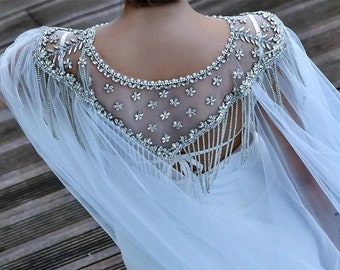 Luxury Rhinestone Tassel Long Trailing Shawl/Cape/Covering Shoulder Accessories/Decorative Shawl/Bridal Dress Accessories/Wedding Separates