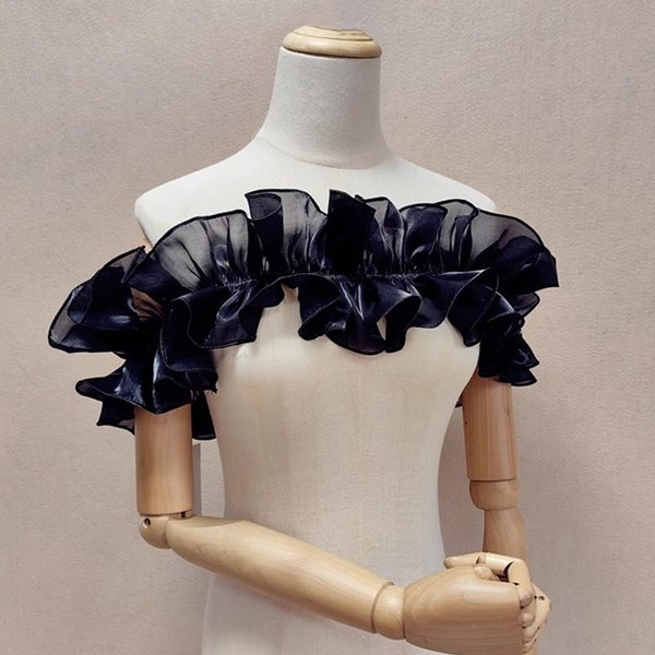 Black Off-the-shoulder Ruffle Organza Shawl/Organza Wedding Shawl/Covering Arms/Bridal Wraps/Wedding Dress Accessories/Wedding Separates