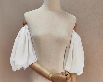 Ivory Puffy Chiffon Elastic Sleeves/Detachable Arm Sleeves/Prom Dress Sleeves/Bridal Dress Accessories/Wedding Separates