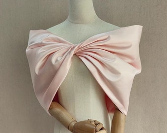 Ivoor/roze satijnen strik wraps/roze off-the-shoulder sjaal/bruidssjaal/prom jurk sjaal/bruidsjurk accessoires/bruiloft scheidt