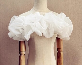 Ivory/Black Off-the-shoulder Ruffle Tulle Shawl/Bridal Shawl/Wedding Shawl/Covering Arms/Bridal Wraps/Dress Accessories/Wedding Separates