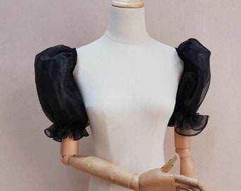 Zwarte organza pofmouwen/naadloze Bandeau jurk accessoires/afneembare mouwen/bruids trouwjurk accessoires/bruiloft scheidt