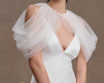 Pearl White Tulle Halter Shawl Covering Arms/Bridal Wedding Dress Accessories/Tulle Shawl/Wedding Separates/Dress Accessories