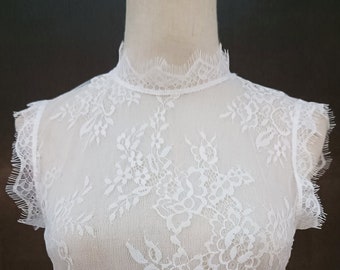 Ropa interior de encaje blanco delicado/Blusa de fondo/Top de bolero de tul sin mangas/Top de vestido/Separados de boda/Encubrimiento de vestido de novia