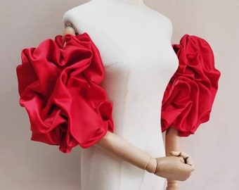 Rode Ruffle verdikte satijnen mouwen/arm decor/afneembare mouwen/prom dress mouwen/bruidsjurk accessoires/bruiloft scheidt