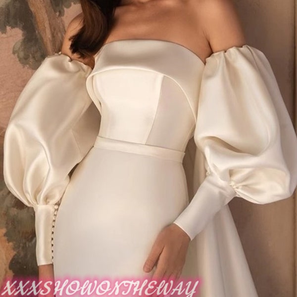 Ivory/Black Satin Button Long Sleeves/Decorative Sleeves/Detachable Sleeves/Bridal Wedding Dress Accessories/Wedding Separates