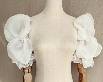 Drievoudige elasticiteit witte organza pop mouwen/afneembare mouwen/prom dress mouwen/bruidsjurk accessoires/bruiloft scheidt