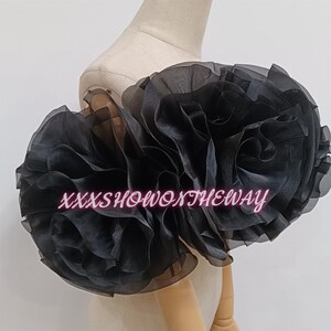 Off-the-shoulder zwarte organza bloem sjaal/verstelbare sjaal/prom jurk wraps/bruidsjurk accessoires/bruiloft scheidt/bruids zwarte sjaal afbeelding 2