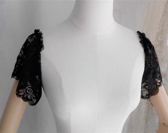 Manches courtes en dentelle à fleurs noires/Manches amovibles/Manches pour robe de bal/Accessoires pour robe de mariée/Pièces de mariage séparées/Accessoires pour robe