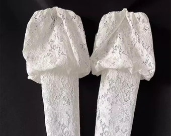 White Lace Sleeves/Bubble Sleeves/Bandeau Dress Accessories/Detachable Sleeves/Bridal Wedding Dress Accessories/Wedding Separates
