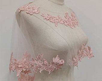 Flower Embroidered Pink Round Neck Pullover Shawl/Shrug/All-match Cape/Covering Arms/Bridal Wraps/Dress Accessories/Wedding Separates