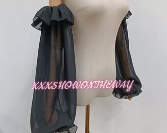 Manches en mousseline de soie noire à volants/Manches décoratives/Manches amovibles/Accessoires pour robe de mariée/Pièces de mariage pour mariage