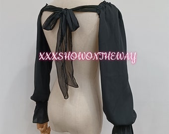 Black Chiffon Sleeves with Lace-up/Long Decorative Sleeves/Detachable Sleeves/Bridal Dress Accessories/Wedding Separates