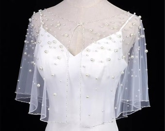 Exquisite Ivory Beaded Tulle Shawl/Bridal Short Cape/Covering Shoulder Accessories/Decorative Shawl/Dress Accessories/Wedding Separates