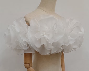 White Organza Flower Off-the-shoulder Shawl/Detachable Shawl/Prom Dress Wraps/Bridal Dress Accessories/Wedding Separates