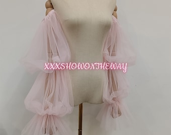 Off-the-shoulder roze Tule mouw/prom jurk accessoires/afneembare mouwen/bruids trouwjurk accessoires/bruiloft scheidt/aangepaste kleur