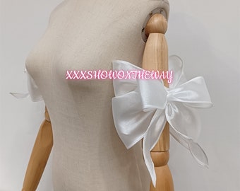 Organza satiné blanc Manches avec nœud/Manches de mariée/Décoration de bras/Manches amovibles/Manches de robe de bal/Accessoires de robe de mariée/Pièces de mariage séparées