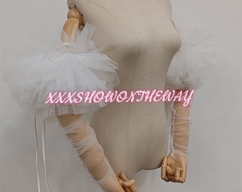 Witte Tule geplooide pofmouwen/naadloze Bandeau-jurk accessoires/afneembare mouwen/bruids trouwjurk accessoires/bruiloft scheidt