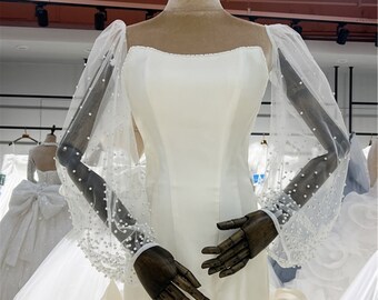 Bruidshandschoenen met kralen Lange mouwen van tule/accessoires voor baljurken/afneembare mouwen/accessoires voor bruidsjurken/bruiloftsaccessoires